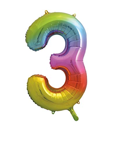 Unique Party Supplies 56803 Riesenzahl 3 Luftballon - 86 cm - Regenbogenfarben von Unique