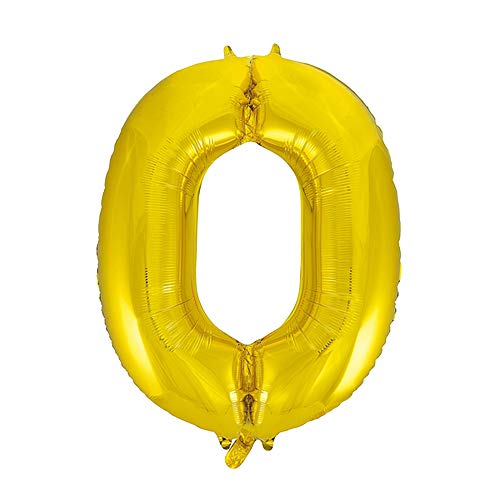 Unique 55760 Anzahl 86,4 cm großer Ballon mit Goldfolie Nummer 0, Klassisches Gold von Unique Party