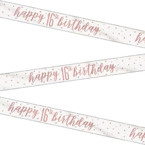 Unique 84851 - Geburtstagsbanner "Happy 16th Birthday" – 2,74 m – Glitz Roségold Party – 1 Stück (1 Stück) von Unique Party