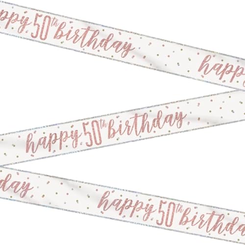 Unique 84856 - Geburtstagsbanner "Happy 50th Birthday" – 2,74 m – Glitz Roségold Party – 1 Stück (1 Stück) von Unique Party