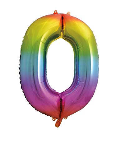 Riesenzahl 0 Luftballon - 86 cm - Regenbogenfarben von Unique