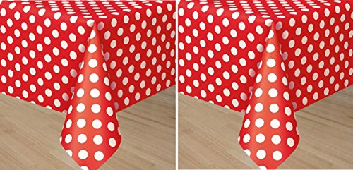 Unique Party Supplies 50262 Punktmuster-Kunststoff-Tischdecke - 2,74 m x 1,37 m - Rot von Unique