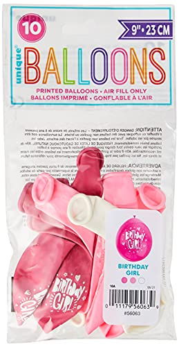 Unique Party Supplies 56063 Latex-Geburtstags-Luftballons - 23 cm - "Birthday Girl" - Rosa Gemischt - 10er-Pack von Unique