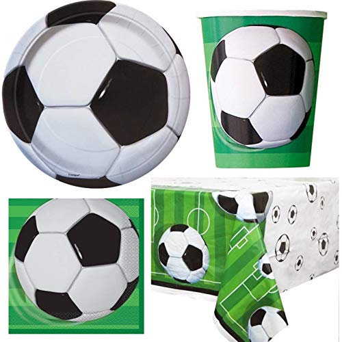 Unique Party bpwfa-4173 3D Fußball Geschirr Fußball Set für 16 Personen, inkl. Becher, Teller, Servietten, Tischdecke von Unique