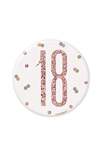 18. Geburtstags-Anstecker - 7,5 cm - Glitzer-Roségold-Geburtstag von Unique