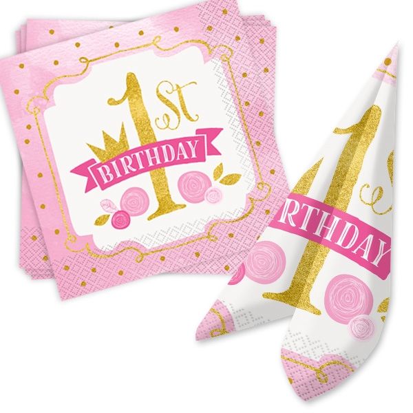 "1st Birthday", Servietten in pink & gold, 16 Stück von Unique