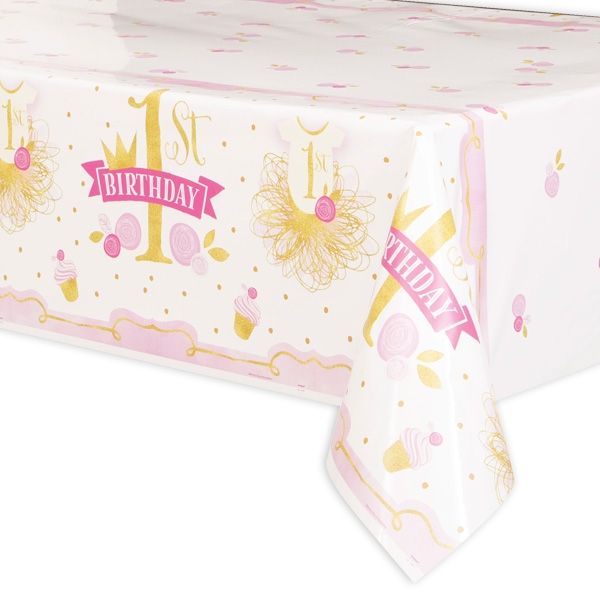 "1st Birthday", Tischdecke  in pink & gold, 1,37m x 2,13m von Unique