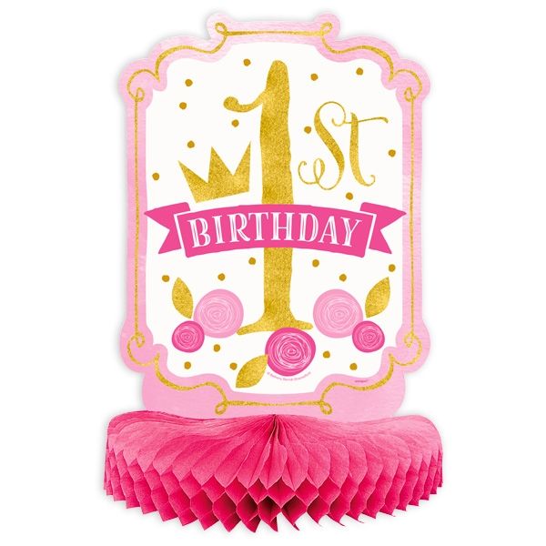 "1st Birthday", Waben-Tischdeko  in pink & gold,  35cm x 23cm von Unique