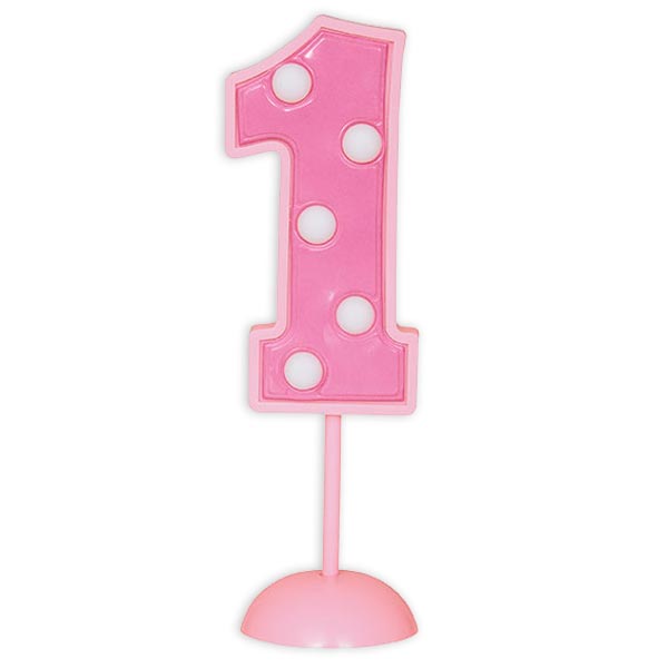 Blinkender Cake Topper, Zahl 1 in pink, 17cm x 5cm von Unique