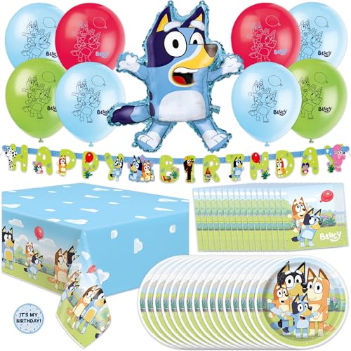 Bluey Birthday Decorations | Serves 16 | Bluey Party Decorations | Bluey Party Supplies | Bluey Balloons, Banner, Tablecover, Bluey Plates and Napkins, Sticker | Officially Licensed von Unique