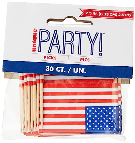 Cupcake Toppers - US-amerikanisches Flaggendesign, Mehrfarbig - 30er Packung von Unique