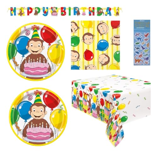 Curious George Geburtstag Party Supplies Dekoration Bundle Pack enthält Lunch-Teller, Servietten, Tischdecke, Happy Birthday Banner (Bundle for 16) von Unique