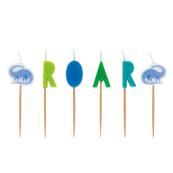 Dinosaurier Tortenkerzen "ROAR", 6er Pack, 6,5cm x 2cm von Unique