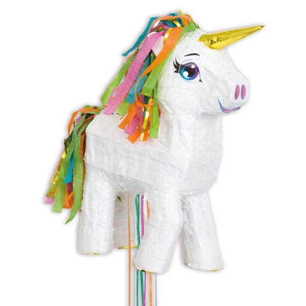 Einhorn Zugpinata mit 12 bunten Bändern, Pullpinata aus Pappe, 52cm von Unique