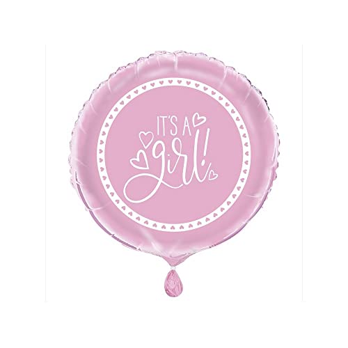 Folien-Babyparty-Luftballon - 45 cm - "It's A Girl!" - Design rosa Herzen von Unique