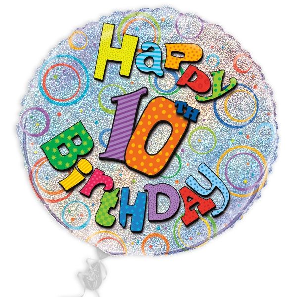 Folienballon "Happy 10th Birthday", prismatisch, Ø 45cm von Unique