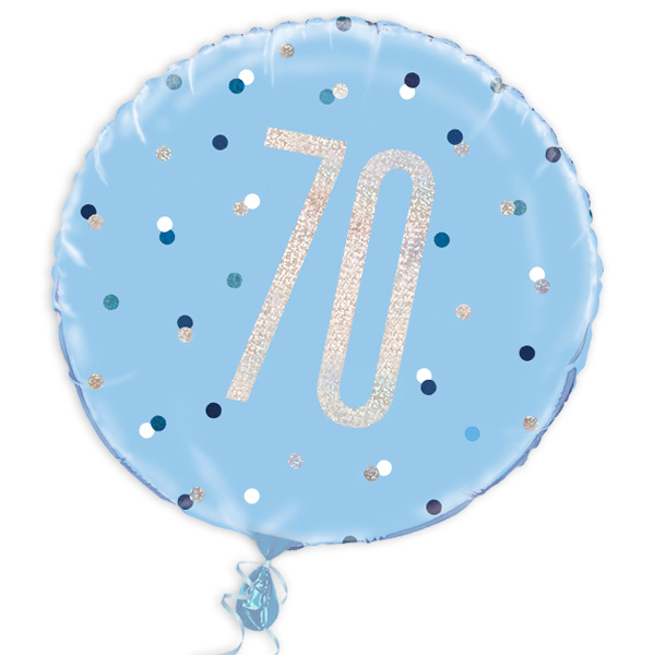 Folienballon rund mit 70, blau, 35cm, für Helium von Unique