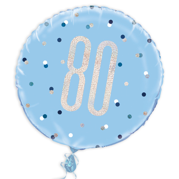 Folienballon rund mit 80, blau, 35cm, für Helium von Unique