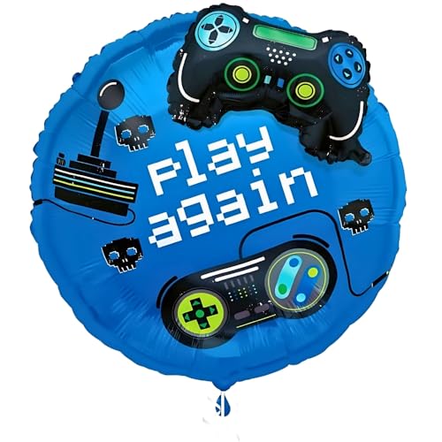 Gamer Geburtstag "Play Again" Riesen Folienballon - (63.5 cm) 1 Stück - Perfekte Dekoration für Geburtstage und Gamer-Themenfeiern von Unique