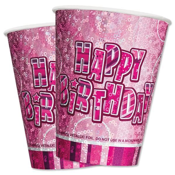 Glitzernde Partybecher aus veredelter Pappe in Pink, 8er Pack, 270 ml von Unique