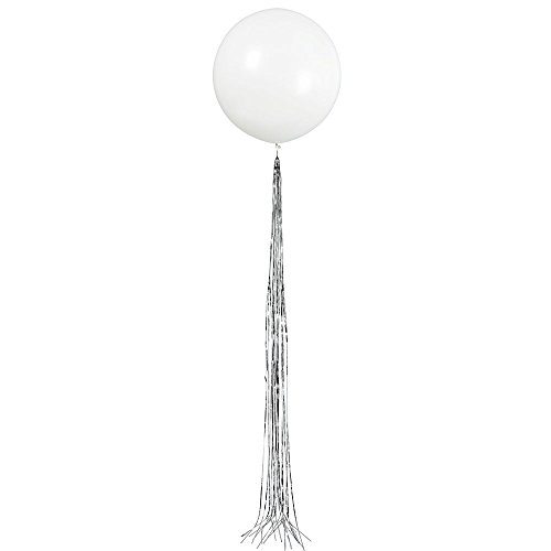 Großer Weißer Latex-Luftballon mit Silberner Quaste - 60 cm von Unique