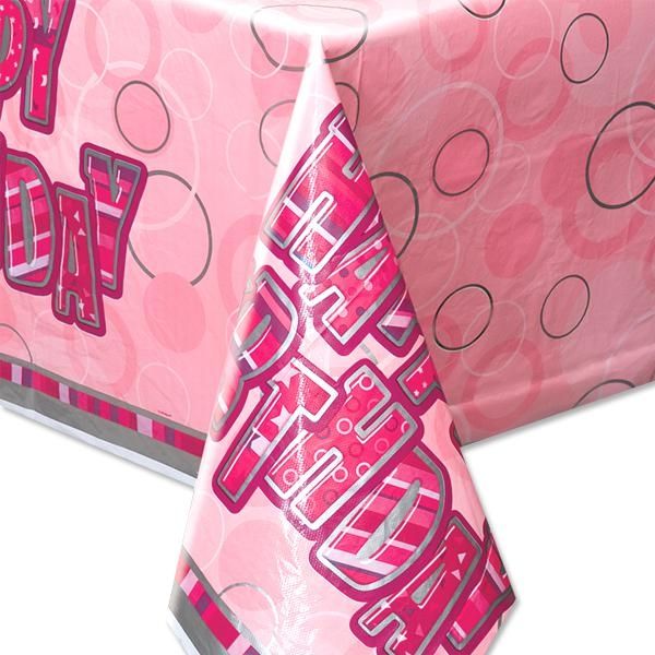 Happy Birthday Partytischdecke in knalligem Pink, 137 × 213 cm, Folie von Unique