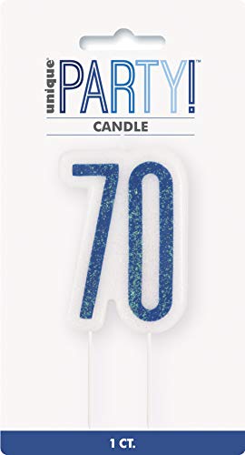 Kerze zum 70. Geburtstag - Glitzer Blau & Silber Geburtstag von Unique