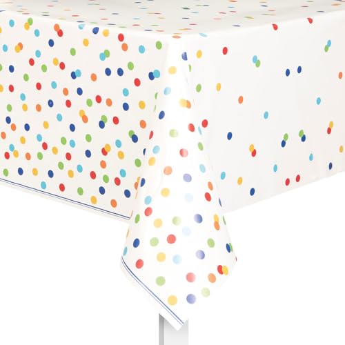 Kunststoff-Tischdecke - 2,13 m x 1,37m - Regenbogen-Punktmuster-Design, 84" x 54" von Unique