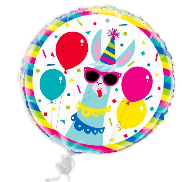 Lama Heliumballon rund, Ballon mit witzigem Party-Motiv, 45cm, 1 Stück von Unique