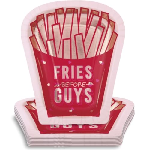 Lovely Galentine "Fries Before Guys" Frittierbehälter geformte Teller – 21 cm (8 Stück) – Folienprägung, perfekt für Partys und lustige Treffen von Unique