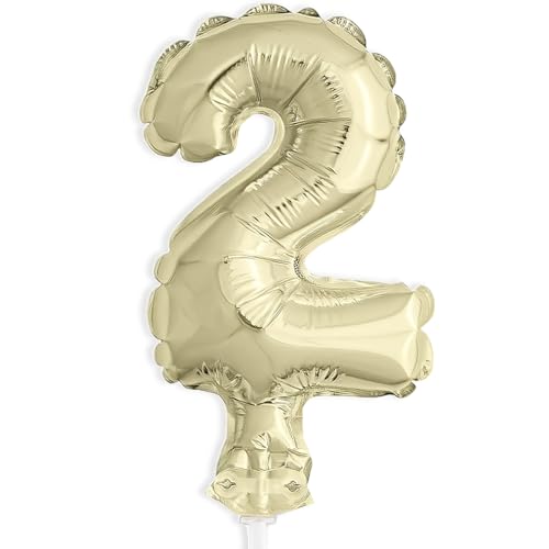 Luftballonkuchentopperdekoration - 12 cm - Zahl 2 - Goldfolie von Unique