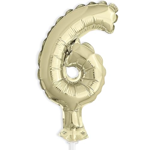 Luftballonkuchentopperdekoration - 12 cm - Zahl 6 - Goldfolie von Unique