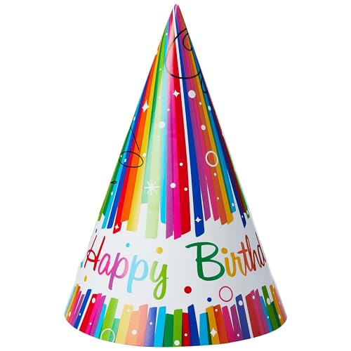 Partyhüte - "Joyeux Anniversaire" Regenbogenbänder - 8er-Pack von Unique