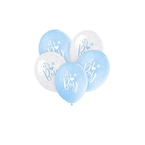 Perlmutt-glänzende Latex-Babyparty-Luftballons - 30 cm - "It's A Boy" - Blau - 5er-Pack von Unique