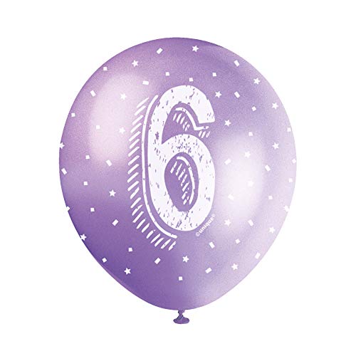 Perlmutt-glänzende Latex-Geburtstags-Luftballons - 30 cm - Zahl 6 - 5er-Pack von Unique