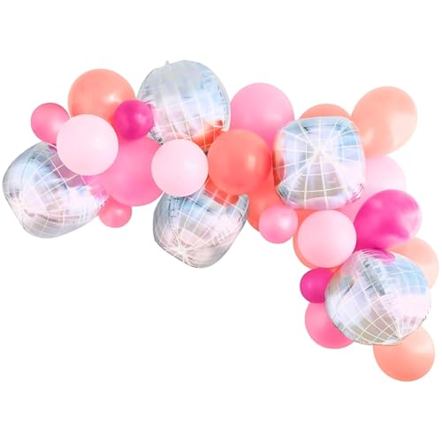 Rosa und Silber Sommer Disco schillernde Kugel & Latex Ballonbogen Kit - Perfekte Dekoration für Sommerversammlungen und Retro-Themen-Events von Unique