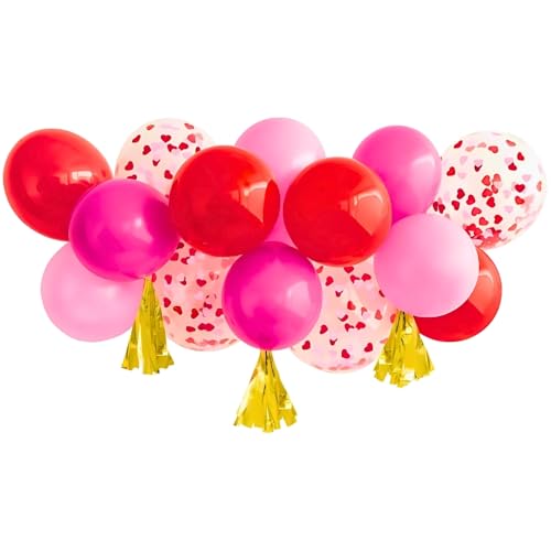 Rot/Rosa Latex & Weiß Konfetti-Ballon Wolke mit Goldfolien-Quasten – (1 Set) Perfekte Dekorationen für Valentinstag, Jahrestag, Verlobungsanträge und andere romantische Feiern von Unique