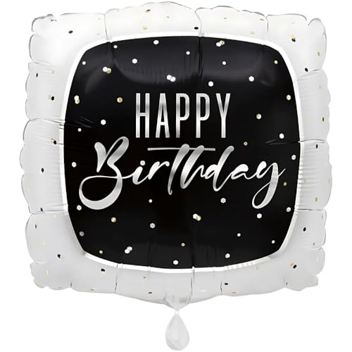 Schwarz Silber "Happy Birthday" Quadratischer Folienballon - (18 Zoll) 1 Stück - Perfekte Dekoration für Geburtstagsfeiern jeden Alters von Unique