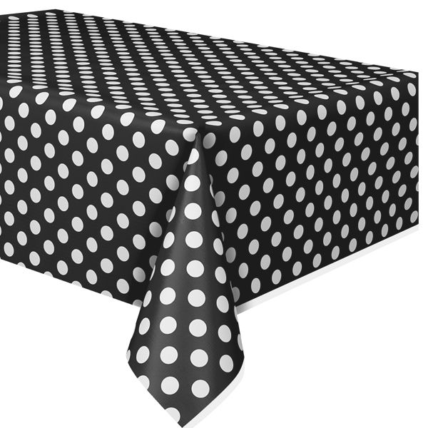 Tischdecke in Schwarz mit weißen Punkten aus Folie, 2,7 × 1,4 m von Unique