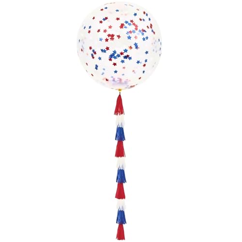 Transparenter Latexballon mit roten, blauen und weißen Sternen-Konfetti und Quastenschwanz, 1 Stück, perfekte Dekoration für patriotische Feiern von Unique