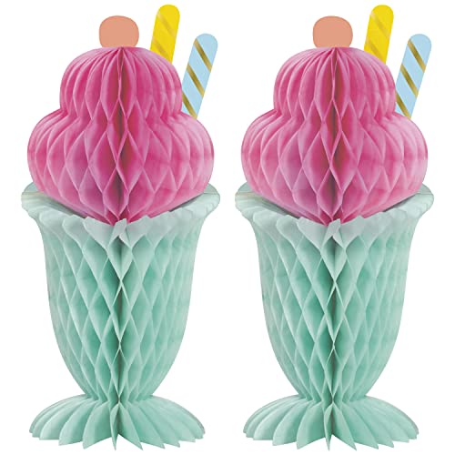 Unique 16748 Wabenförmige Tischdekorationen – 28 cm – Pastell-Eiscreme Sommerparty – 2 Stück (1 Pack), Mehrfarbig von Unique