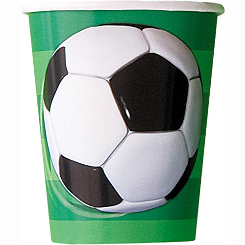 Unique 27306EU Plastikfreie Papierbecher – 266 ml – Fußballparty – 8 (1 Stück), Multicolour von Unique