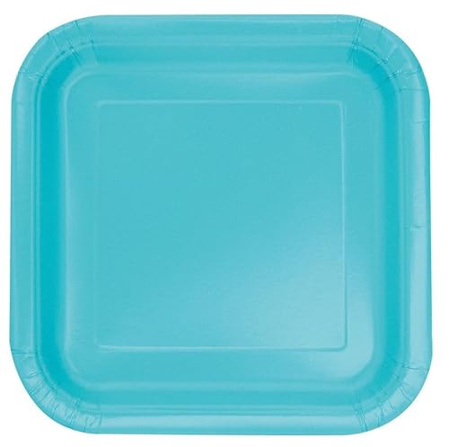 Unique 46859EU Quadratische Umweltfreundliche Pappteller-23 cm-Blaugrün Farbe-Packung mit 14 Stück, Teal, Pack of 14 von Unique