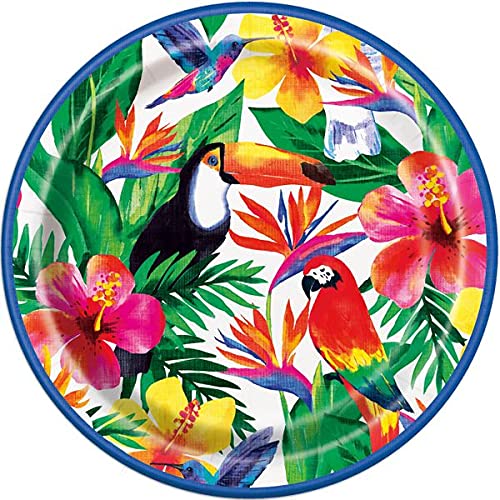 Unique 72675EU Umweltfreundliche Pappteller – 23 cm – Tropische Palmen-Luau-Party – 8 Stück (1 Packung), Multicolour von Unique