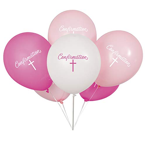 Unique 74832 Konfirmation Latexballons | Rosa und Weiß | 30,5 cm | 8 Stück, Rose, Confirmation von Unique