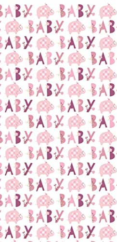 Unique 78379 Geschenkpapier für Babypartys, Elefant, Rosa, 1 Stück, 9,1 x 1,5 m, Papier von Unique