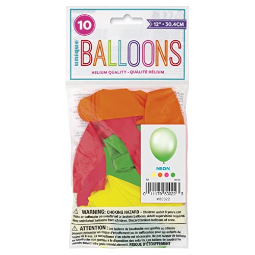 Unique 80022 Latex-Luftballons-30 cm-Verschiedene Neonfarben-10 Stück (1 Packung), Multicolour, Einheitsgröße von Unique