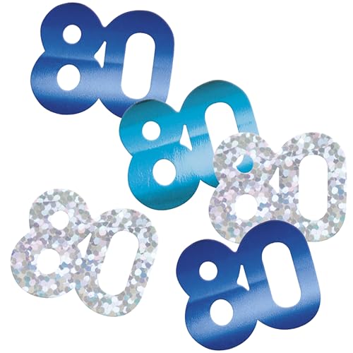 Unique 80568 Folien-Konfetti, 80. Geburtstag, 14 g, glitzernd, Blau, 1 Stück von Unique