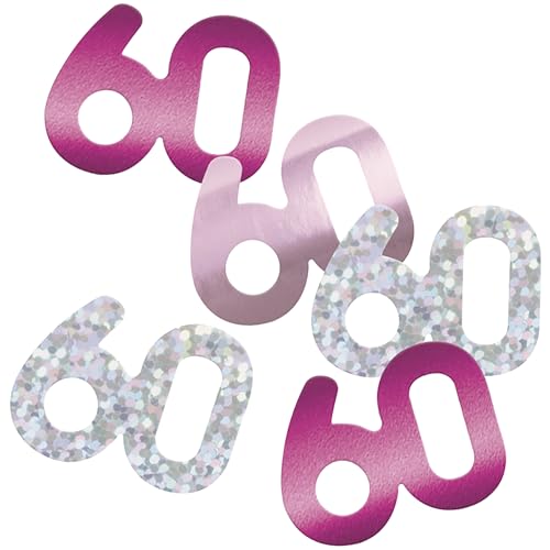 Unique 80576 Konfetti zum 60. Geburtstag, 14 g, glitzernd, Rosa, 1 Stück von Unique