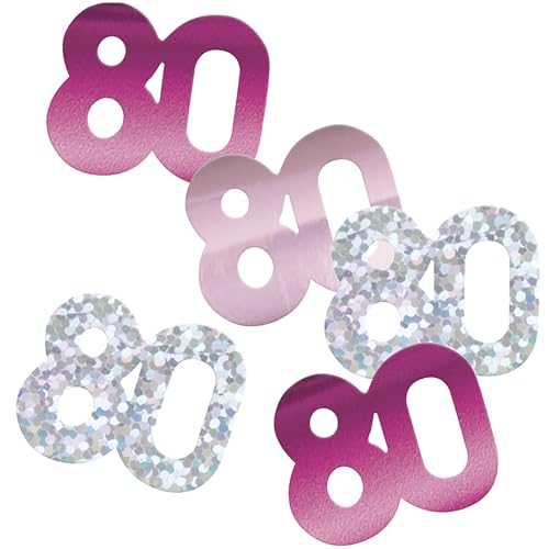 Unique 80578 Folien-Konfetti, 80. Geburtstag, 14 g, glitzernd, Rosa, 1 Stück von Unique